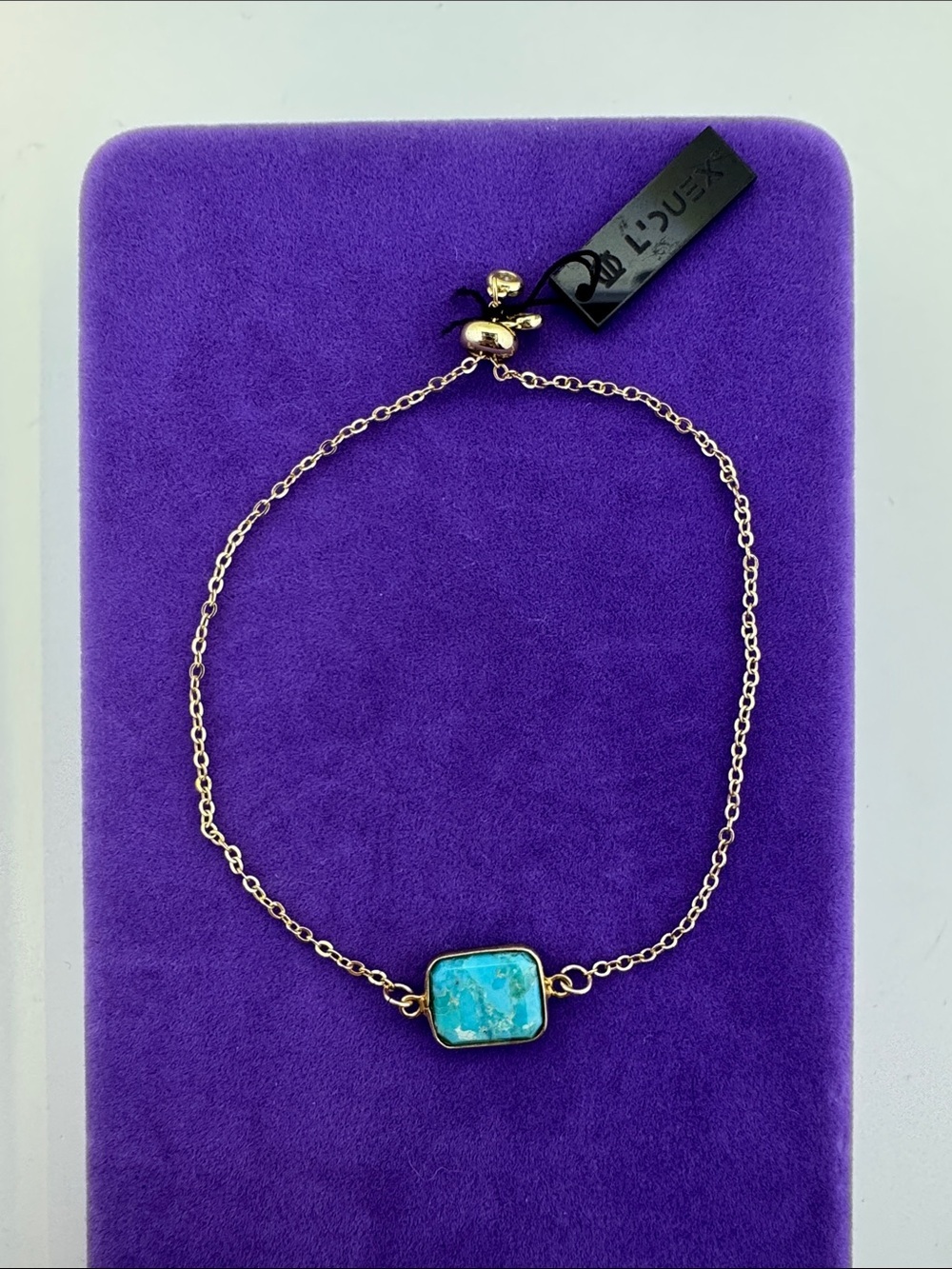 💛 NWT L’Duex Gold Plated Turquoise Blue Stone Chain Bracelet
